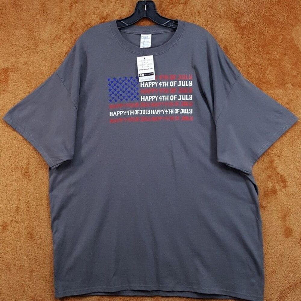 PORT & COMPANY Shirt Mens XXL Gray Pullover Graphic 4th Of July USA Patriot